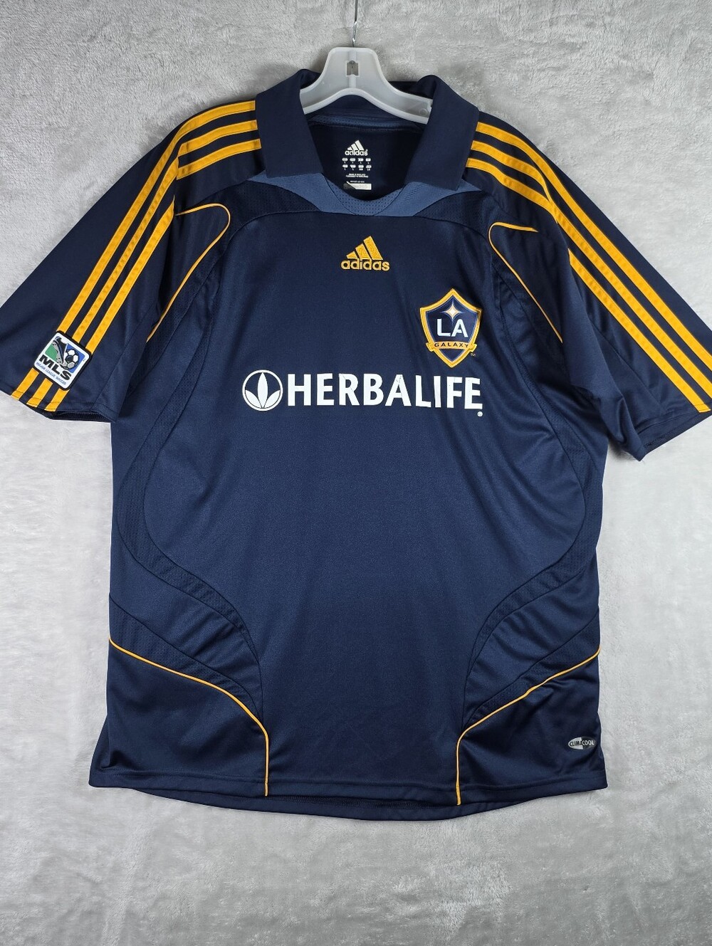 Adidas David Beckham Men Large Jersey LA Galaxy 2007 Away Navy Blue Short Sleeve